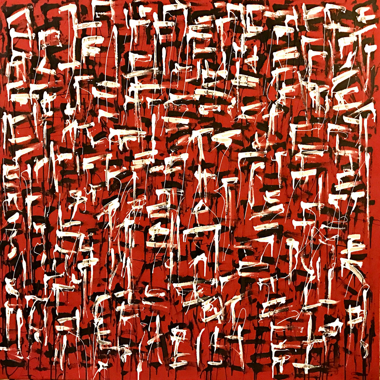 Anhedonia and Anger No.8 - dark red square with white and black strokes across