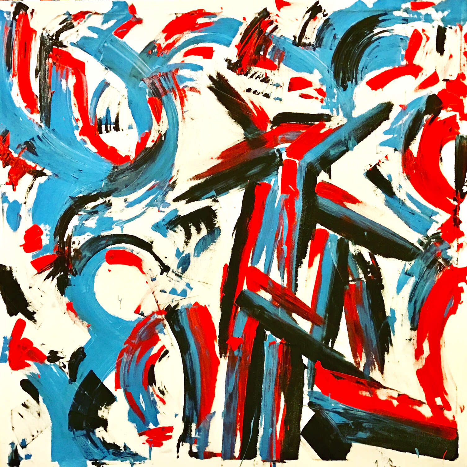 Anhedonia and Anger No.4 - white background with light blue, red and black strokes across