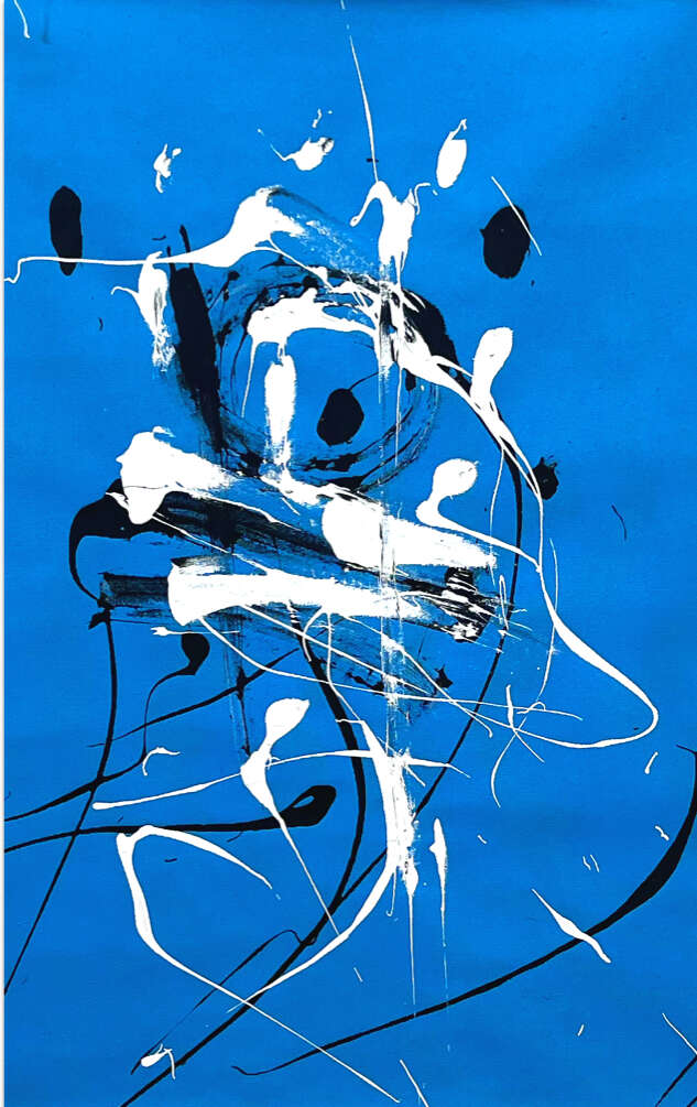 Obsessive Compulsive Dialogue No.25 - Triptych - 1st blue painting with black and white strokes