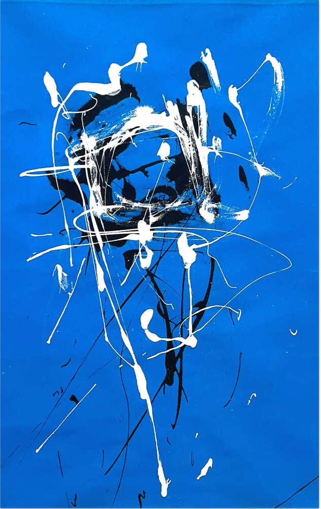 Obsessive Compulsive Dialogue No.25 - Triptych - 3rd blue painting with black and white strokes