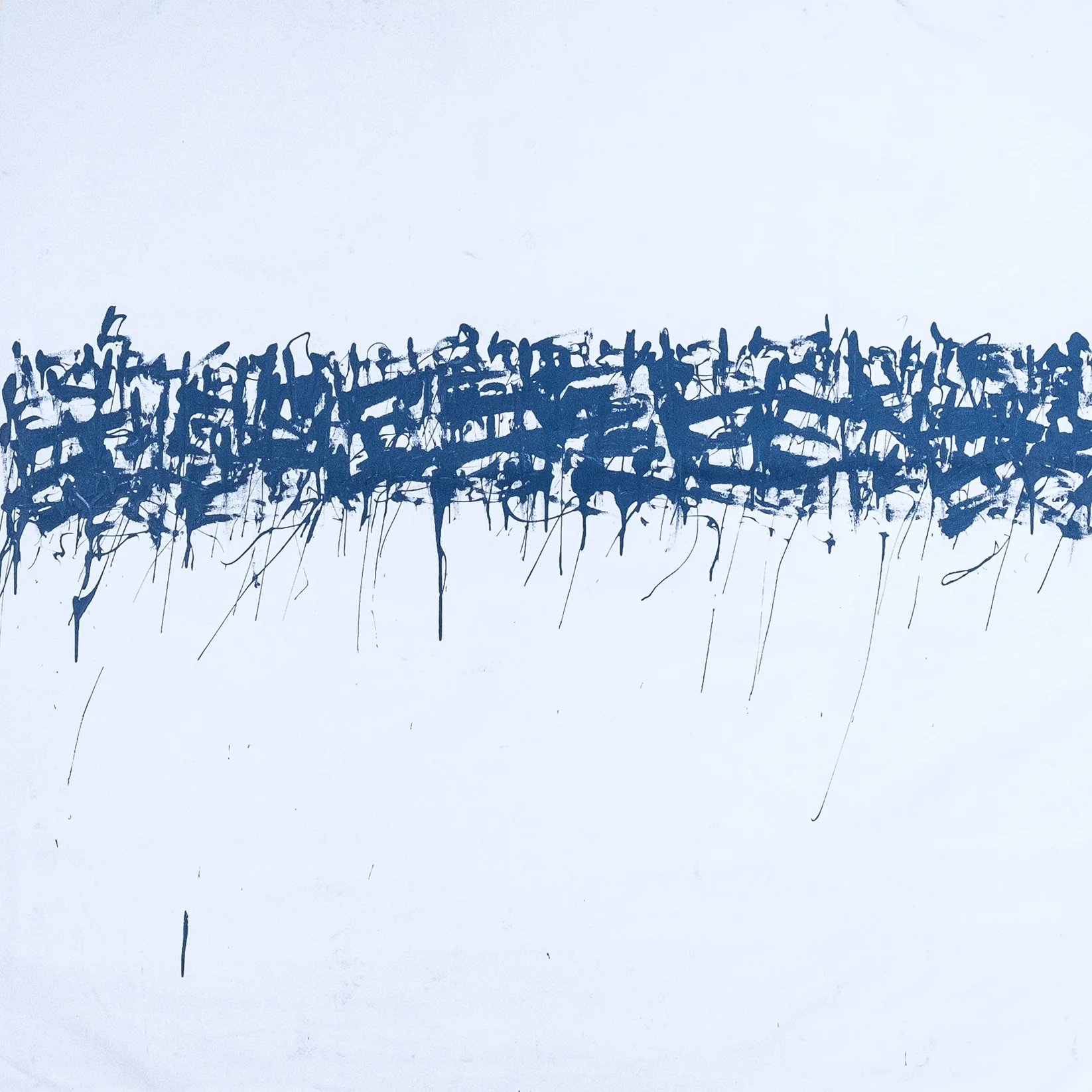 Anhedonia and Anger No.02 - light blue canvas with graffiti abstract blue lines across