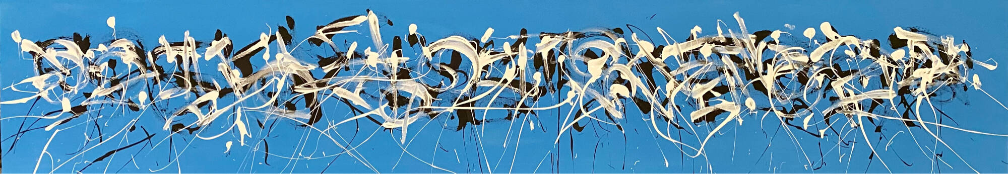 Obsessive Compulsive Dialogue No. 32 - light blue painting with black and white wild strokes across