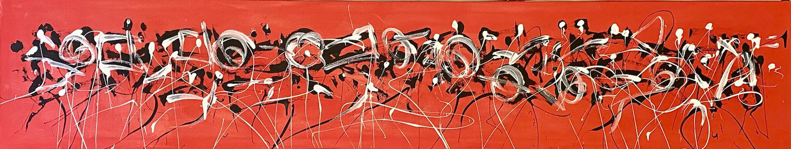 Obsessive Compulsive Dialogue No.44 - wide red painting with black and white stroke across