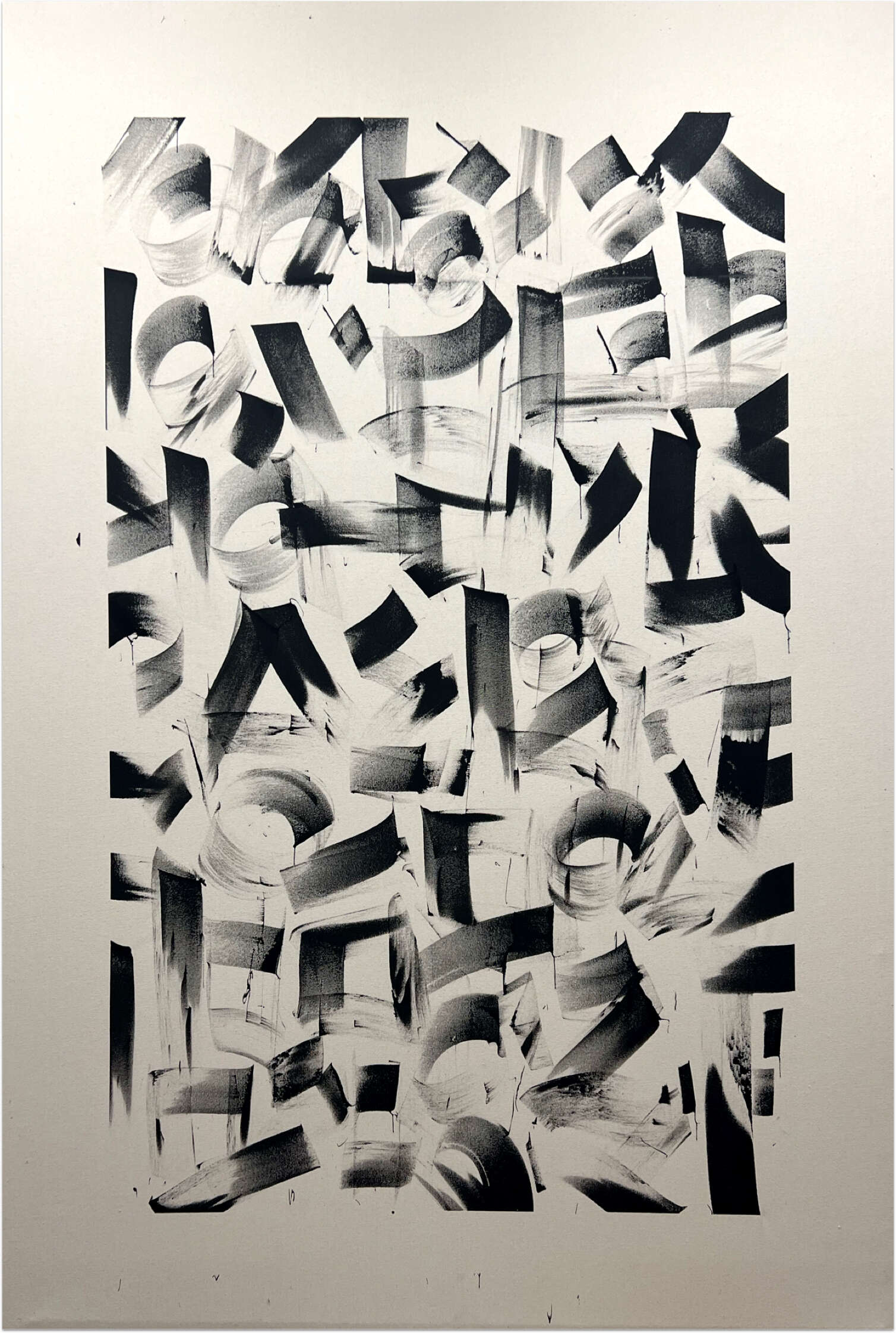 The Act of Transcription No. 1 - huge ungrounded canvas with cubist style strokes in black