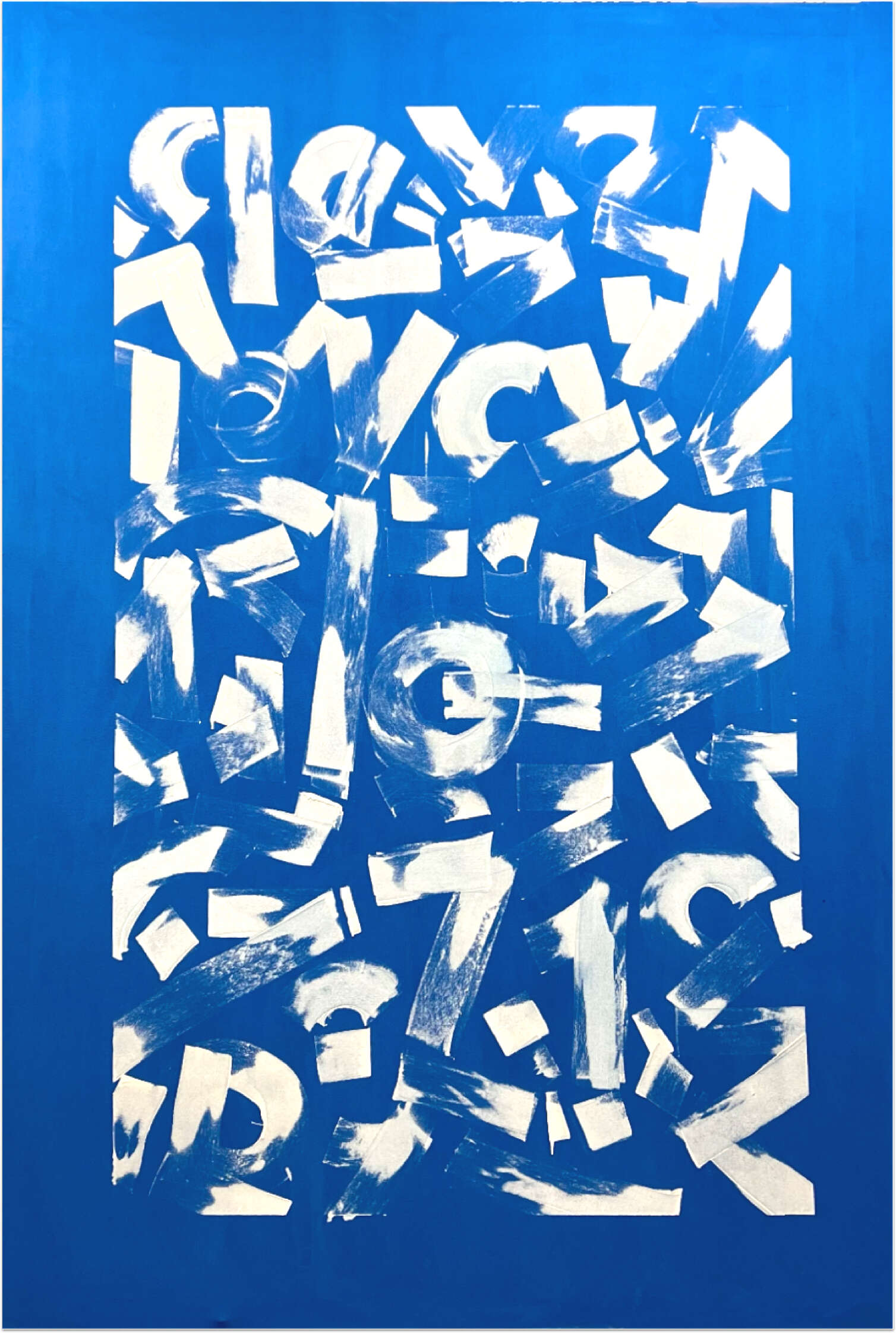 The Act of Transcription No. 8 - huge blue canvas with white cubist style strokes