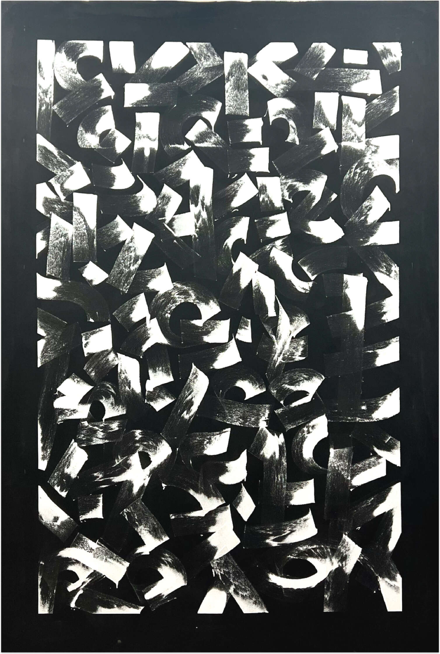 The Act of Transcription No. 9 - huge black canvas with white cubist style strokes